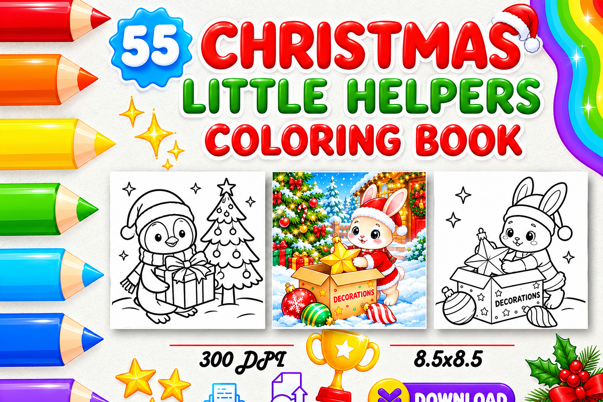 Christmas Little Helpers Coloring, a Seasonal Illustration by Design Zone (Photo 1 of 5)