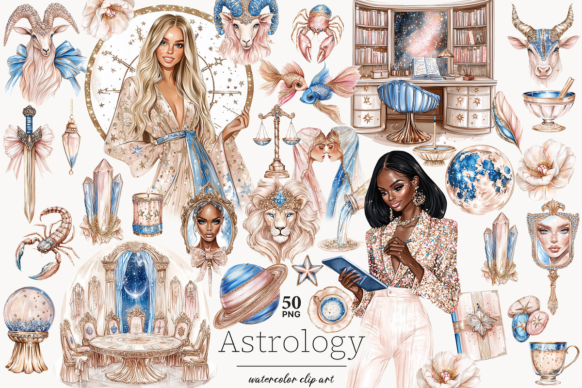 Zodiac Sign Clipart Set Celestial, a Person Illustration by GlamArtZhanna (Photo 1 of 8)