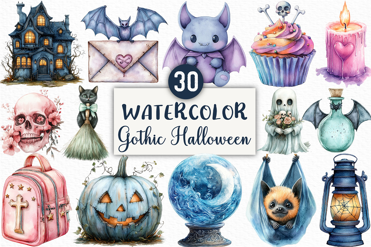Pastel Gothic Halloween Clipart, an Illustration by Craft Nest (Photo 1 of 6)