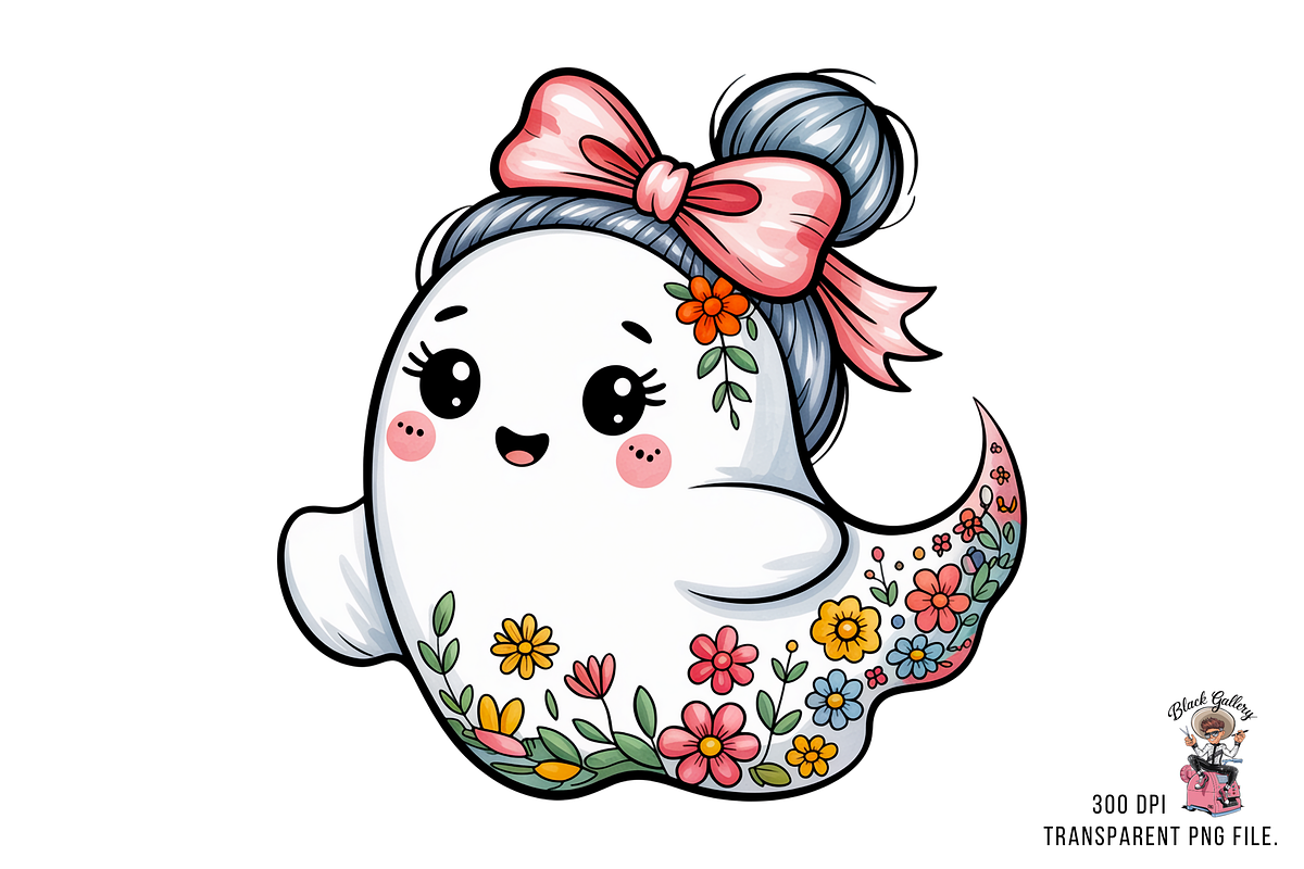 Ghost with Floral Bow PNG Bundle, an Illustration by Clipart Bloom (Photo 3 of 11)