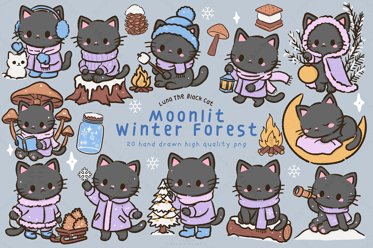 Black Cat Christmas Winter Forest, an Animal Illustration by Blumensdiary (Photo 1 of 7)