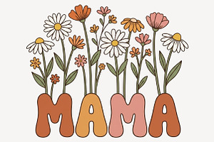 Retro Mama , Mom Flower Mother's Day, a Seasonal Illustration by Sublimation Artist