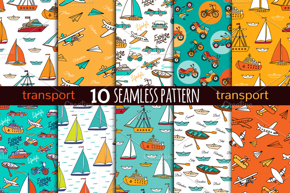 10 transport seamless pattern, a Pattern Graphic by EvgeniaV (Photo 1 of 8)