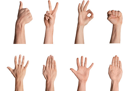 Set of male hands showing various ge, a Background Photo by Prostock-Studio