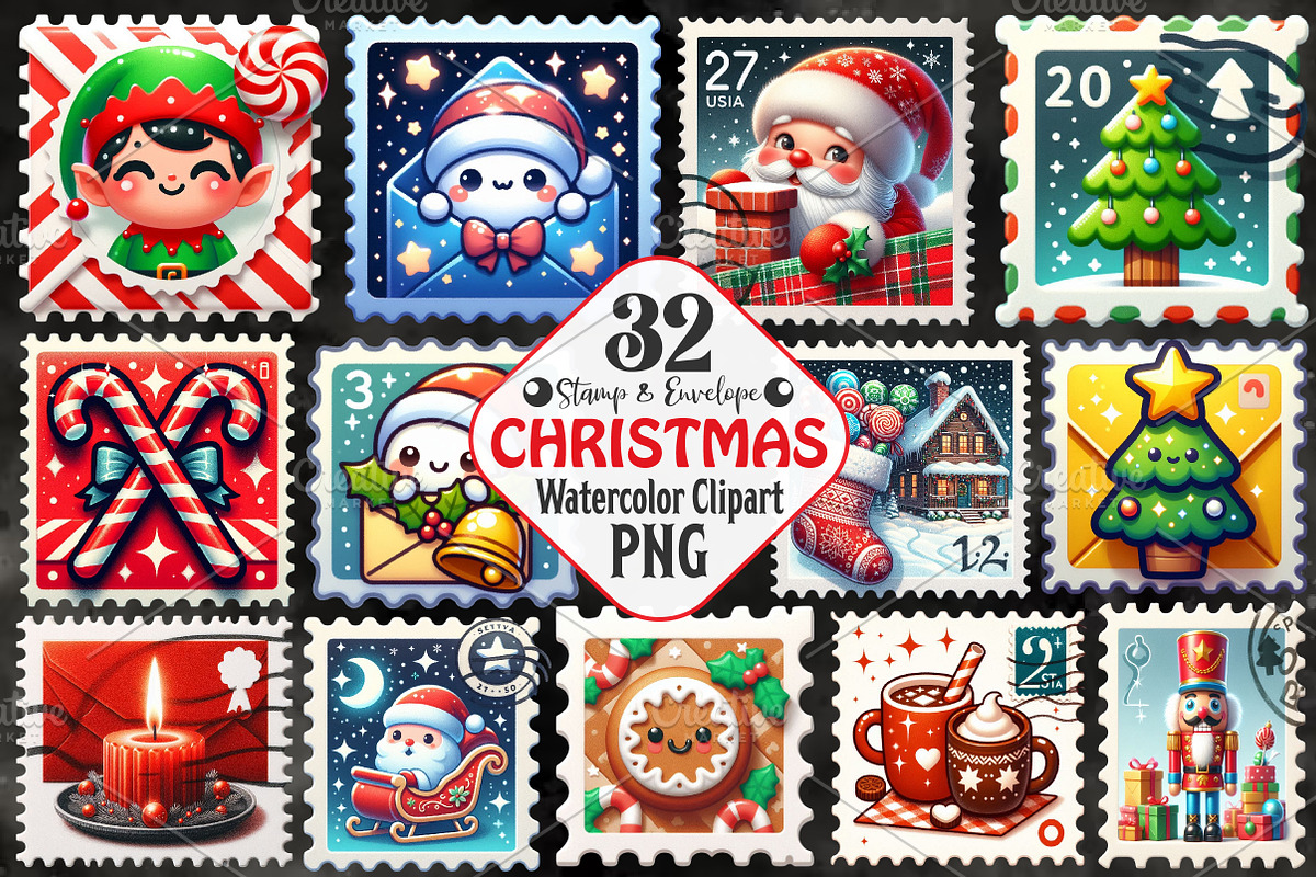 Cute Christmas Stamp & Envelope Set, an Illustration by RobertsArt (Photo 1 of 6)