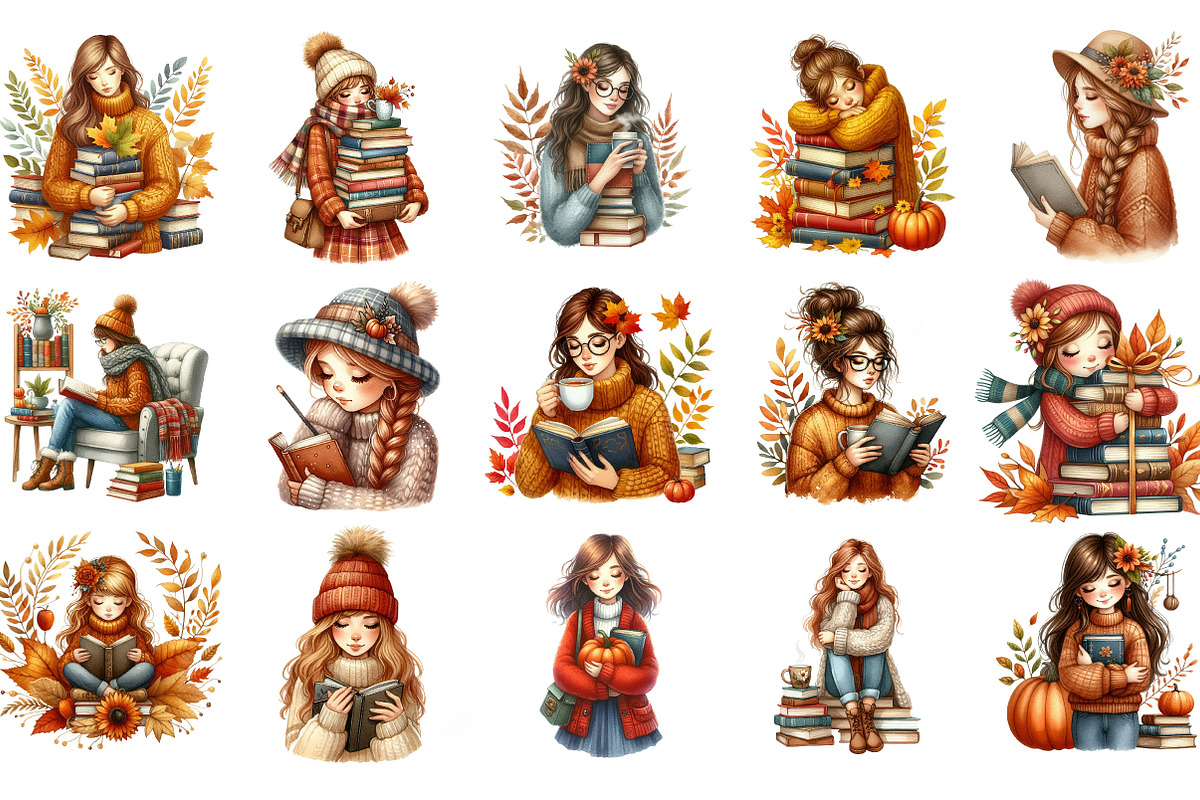 Watercolor Autumn Library Clipart, an Illustration by Designking (Photo 5 of 5)
