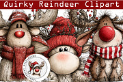 Quirky Christmas Reindeer Clipart, a Work Illustration by SinaCreation (Thumbnail 1 of 6)