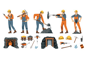 Miners and elements. Cartoon mine, an Illustration by YummyBuum