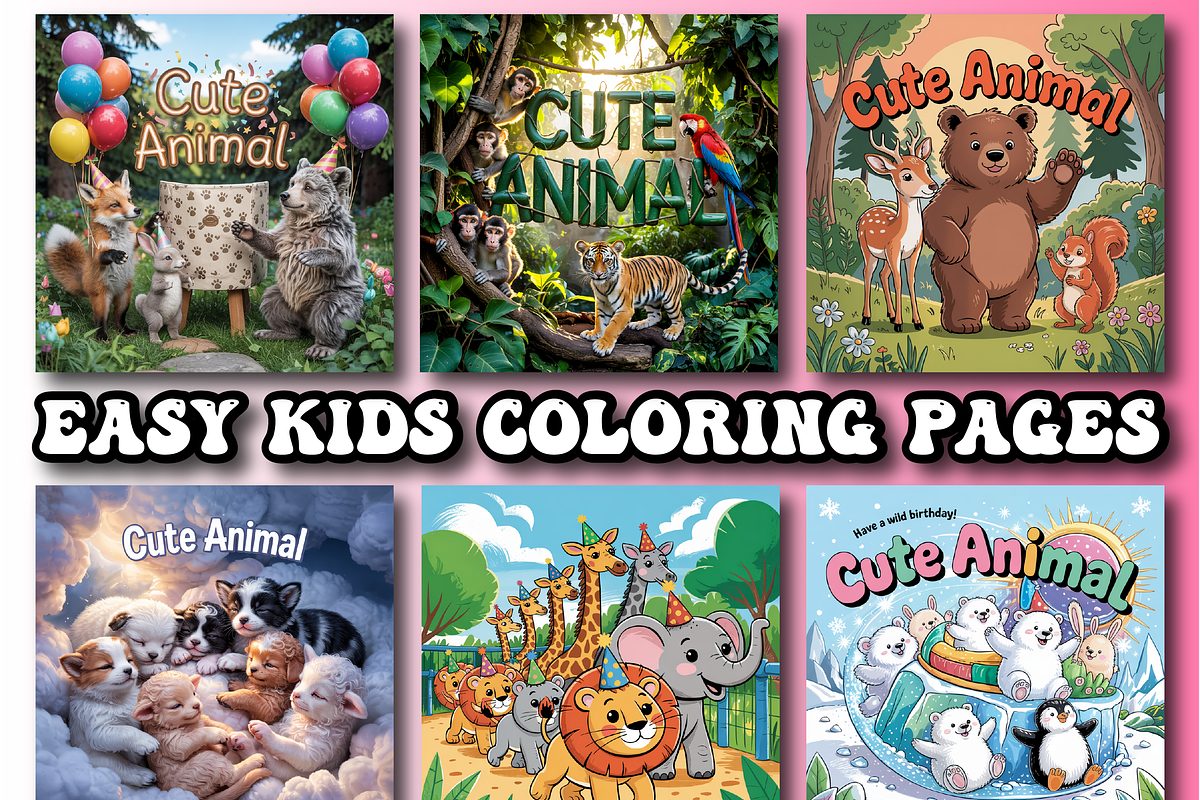 Cute Animal Coloring Pages For Kids, an Animal Illustration by Printable Design Store (Photo 2 of 4)