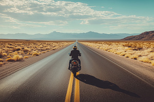 Motorcyclist rides down an highway, a Transportation Photo by MistyDay
