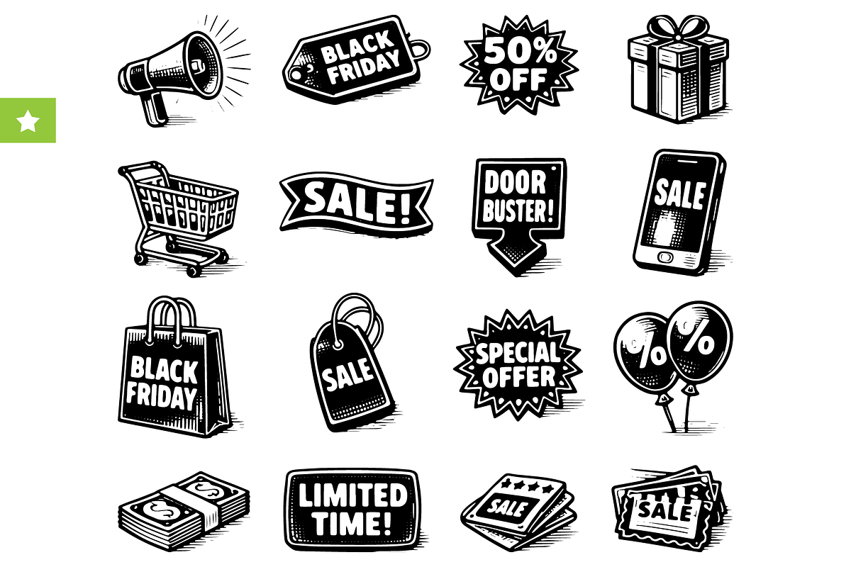 Black Friday Sale Promotion Icons, an Object Graphic by RT Studio (Photo 1 of 4)