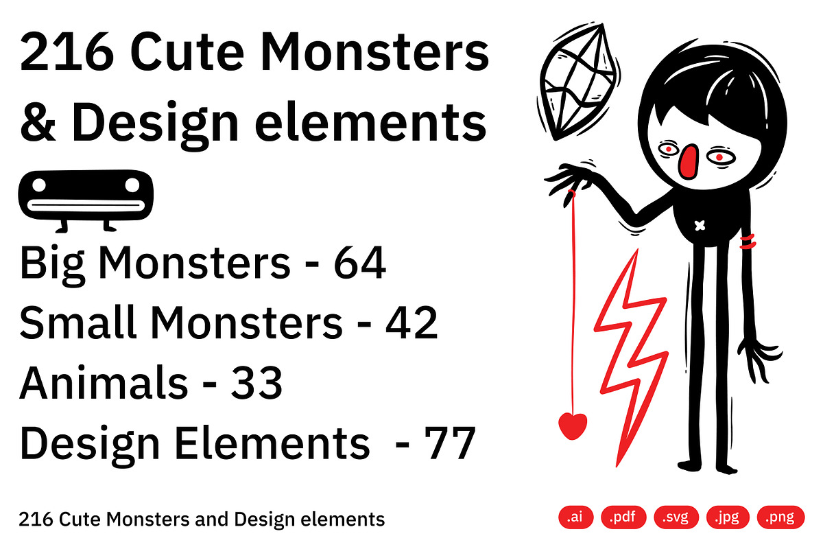 216 Cute Monsters & Design Elements, an Object Illustration by crafty (Photo 2 of 16)