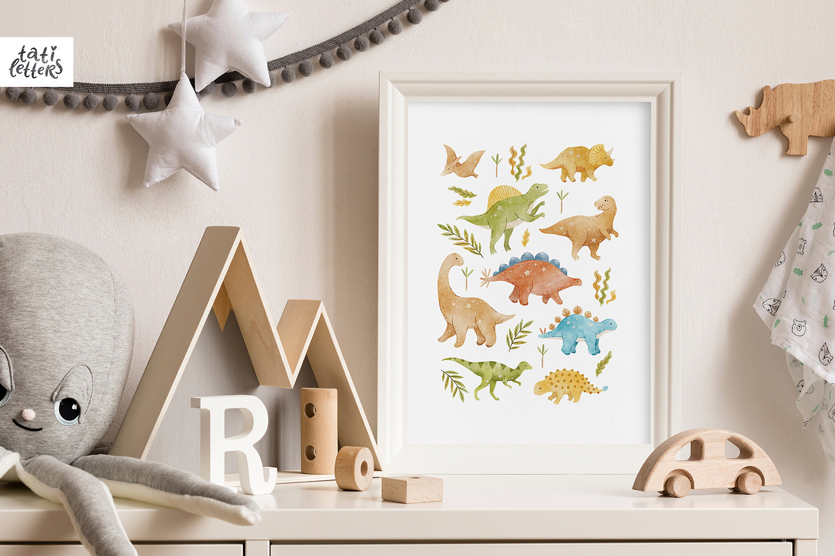 Watercolor Dinosaur clipart patterns, an Animal Illustration by tatiletters (Photo 3 of 11)