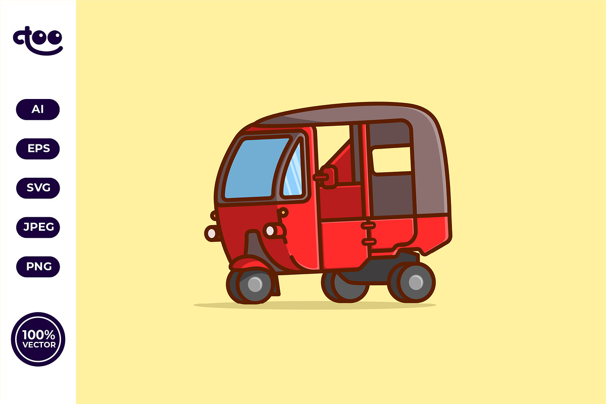 Simple Red Cartoon Auto Rickshaw, a Transportation Illustration by Satisfactoons