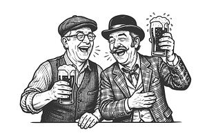Laughing Friends Toasting Foamy Beer, a Person Illustration by AlexArt