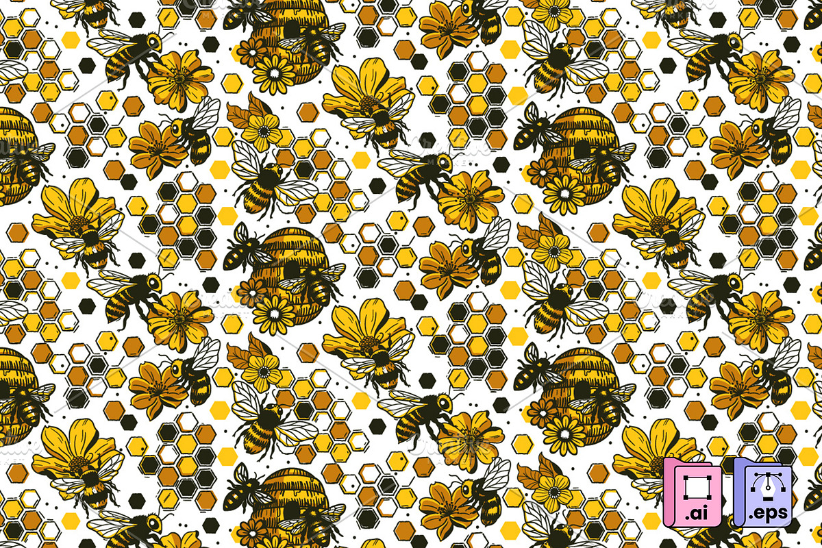 Golden Honey Bee Pattern, a Pattern Graphic by MISS CHATZ (Photo 2 of 3)