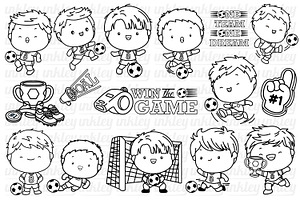 Soccer Clipart - Cute Sport Coloring, a Person Illustration by Inkley Studio