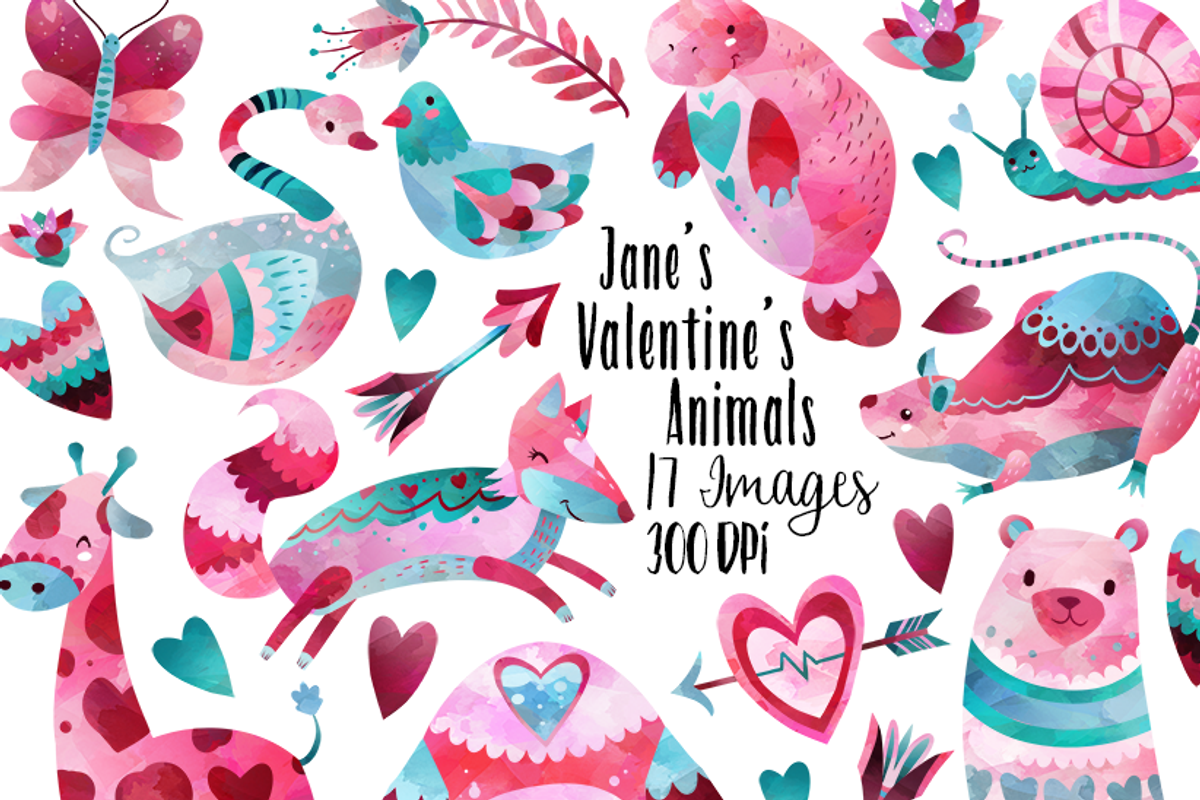 Valentines Day Animals Clipart, an Animal Illustration by DigitalArtsi (Photo 1 of 2)