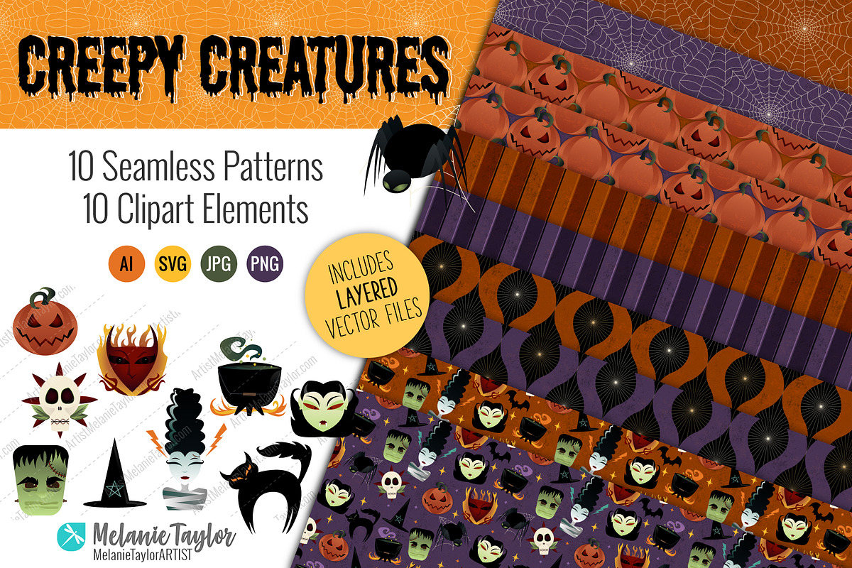 Creepy Creatures Halloween Set, a Pattern Graphic by MelanieTaylorARTIST (Photo 1 of 7)