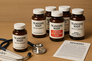 Tejocote root bottles labeled as con, a Photo by Dvoevnore photos