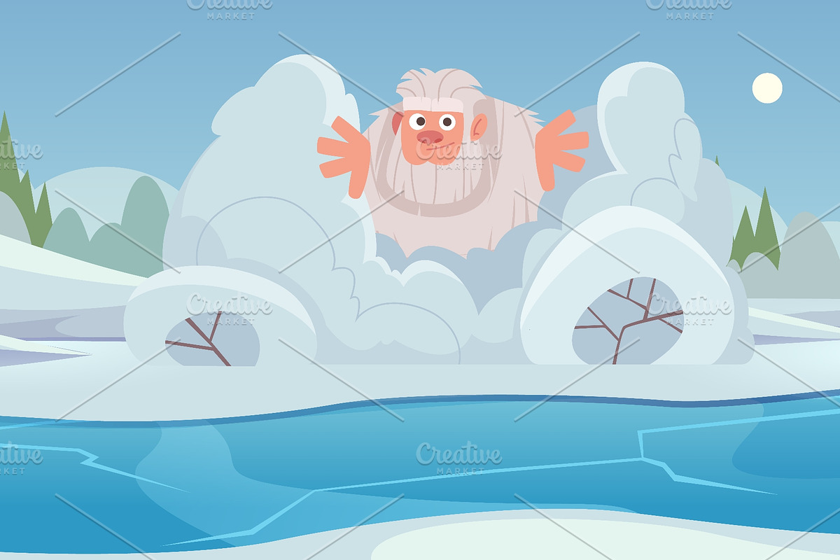 Fluffy yeti popping out of snow, an Animal Illustration by Onyx (Photo 3 of 3)