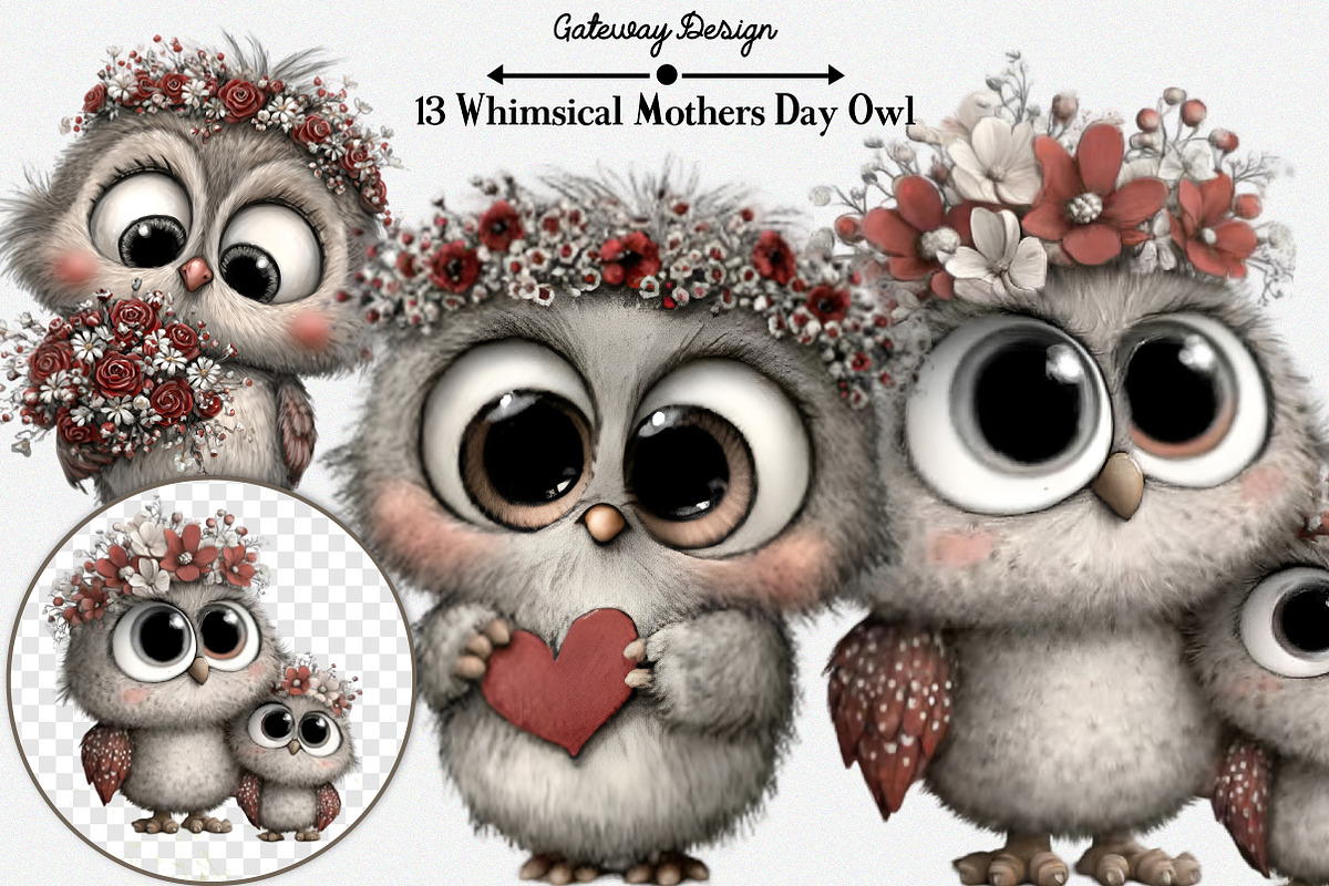 Whimsical Mothers Day Owl Clipart, an Illustration by GatewayDesign (Photo 1 of 3)