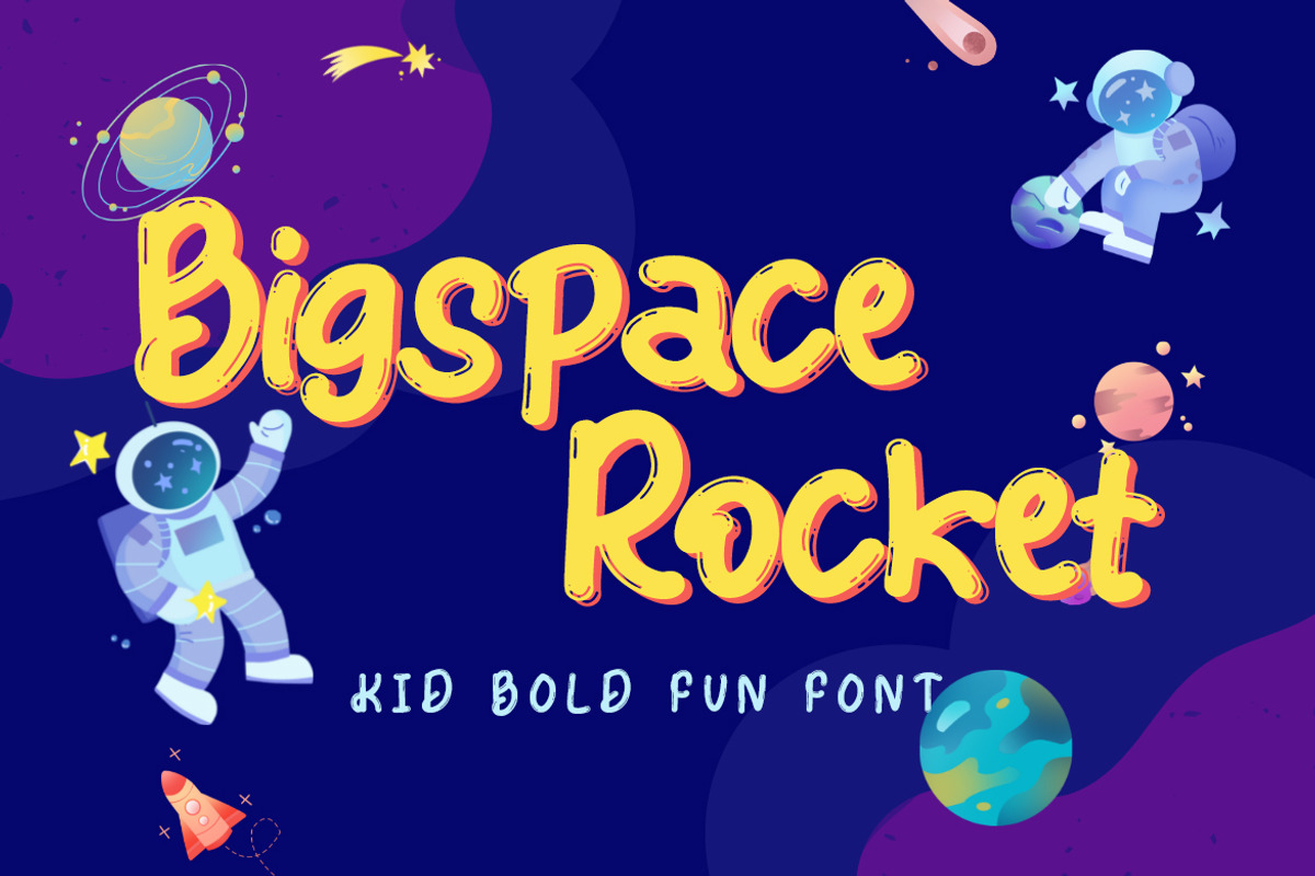 Bigspace Rocket - Kids Bold Fun Font, a Blackletter Font by Dhabee (Photo 1 of 9)