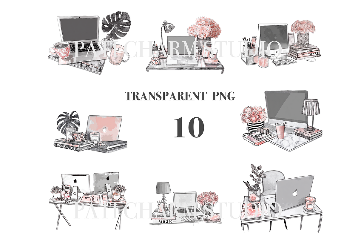 10 Office Desk Clipart, a Decorative Illustration by Pati Charm Studio (Photo 3 of 8)