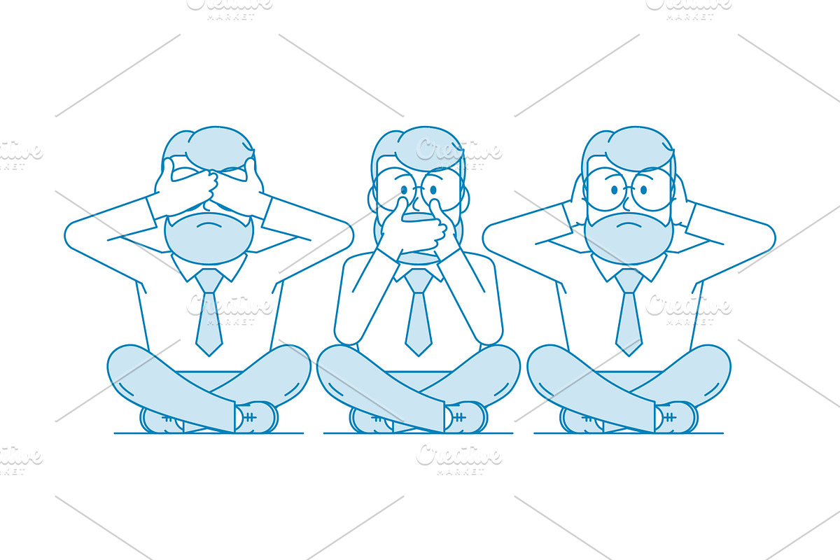 Three wise monkeys. 3 men sitting, an Outline Icon by Sunny