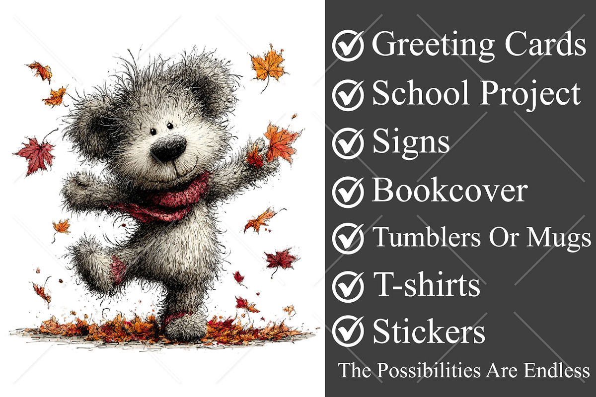 Whimsical Autumn Teddy Bear Clipart, a Seasonal Illustration by Canvas Craft (Photo 3 of 10)