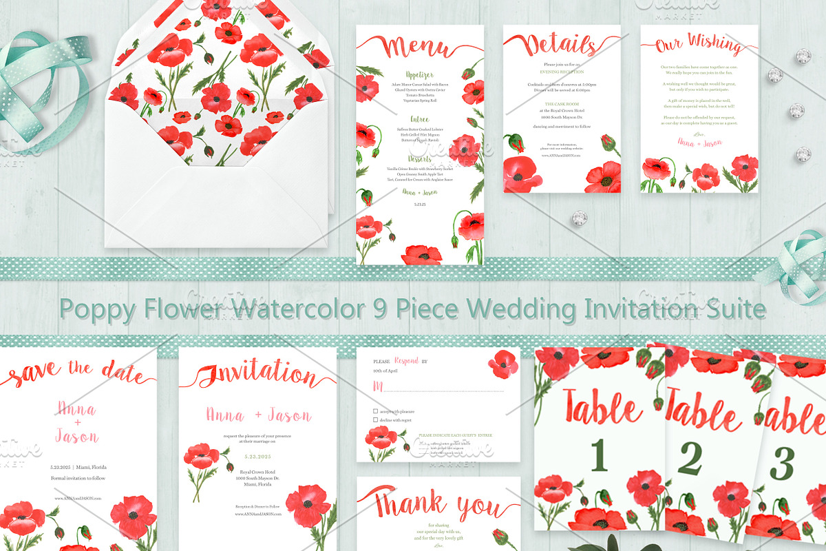 Poppy Flower Watercolor Wedding Set, an Invitation Template by Love Design (Photo 1 of 14)