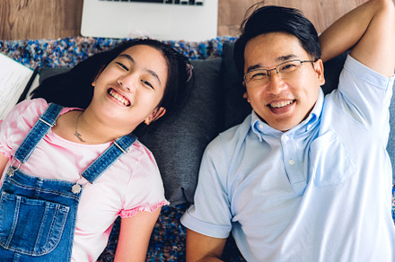 Top view of portrait enjoy happy smiling love asian family fathe, a Person Photo by Art_Photo
