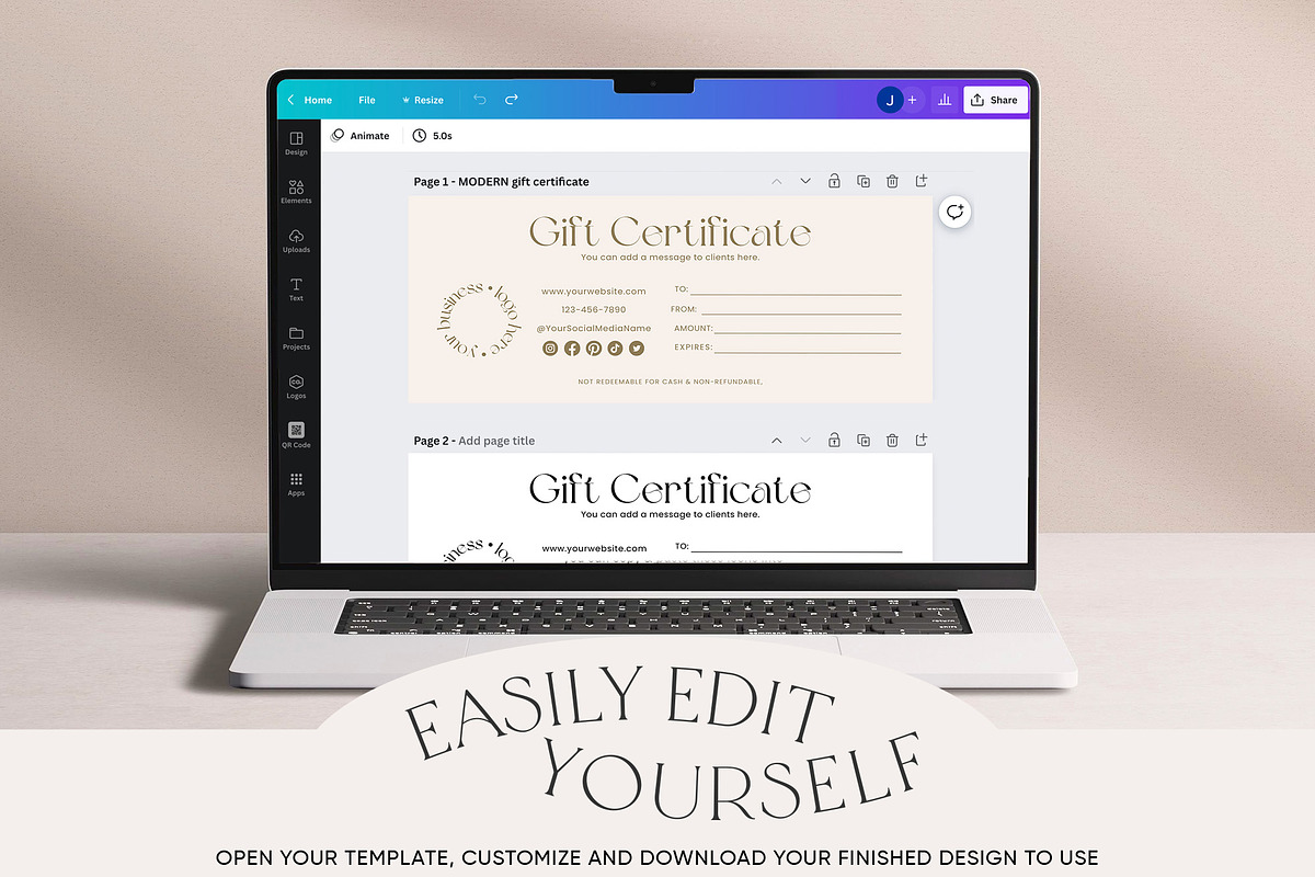 Luxury Gift Certificate Canva Design, a Business Card Template by Summit Avenue (Photo 4 of 6)