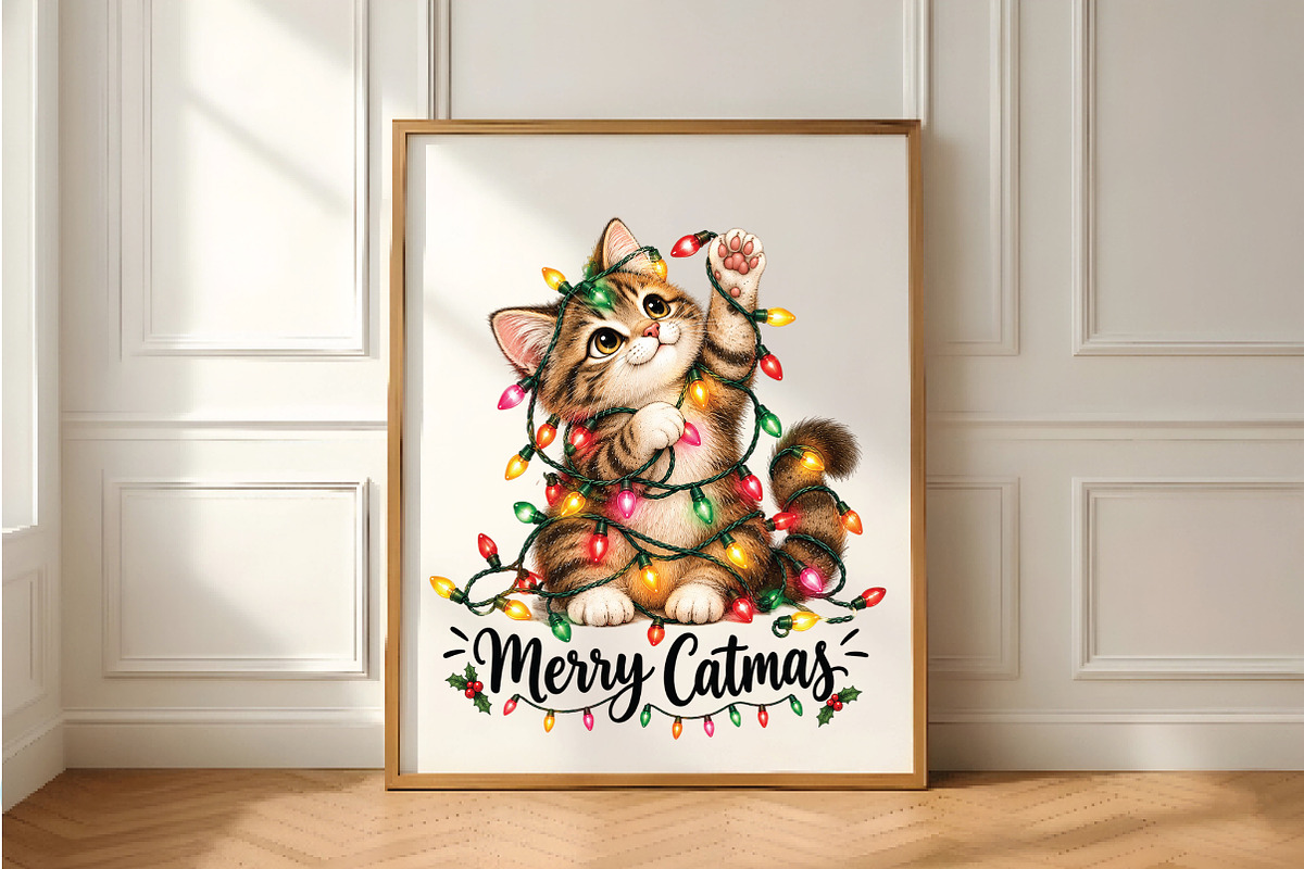 Merry Christmas Cat Lights PNG, a Seasonal Illustration by Daily.Designs (Photo 5 of 5)