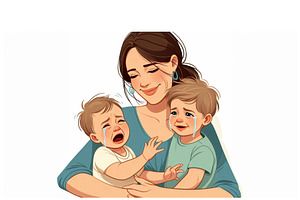 Mother With Crying Childrens