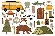 Camping Time Clipart & Patterns, a Pattern Graphic by Katerina Osa (Thumbnail 1 of 6)