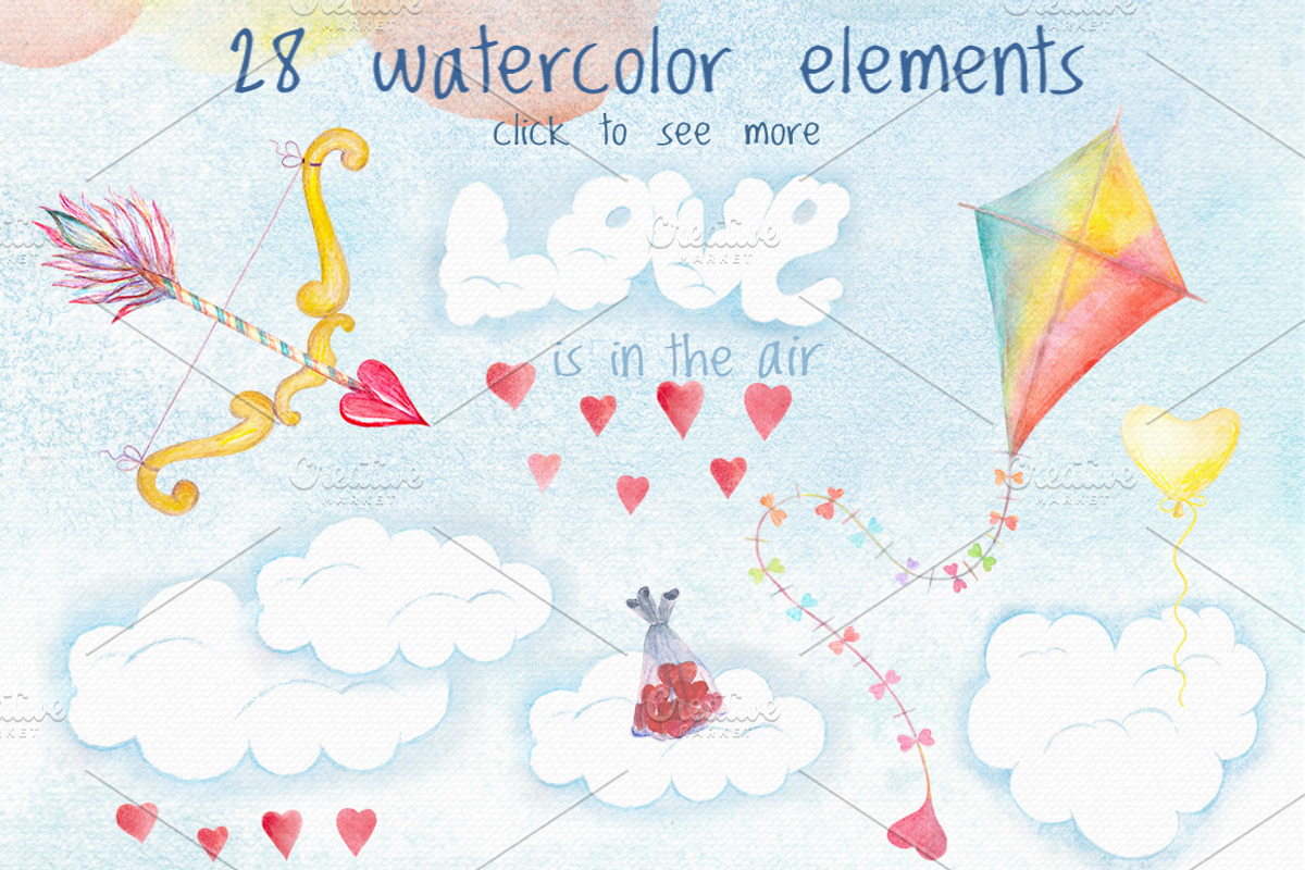 Valentines day love watercolor set, an Illustration by antuanetto (Photo 2 of 11)