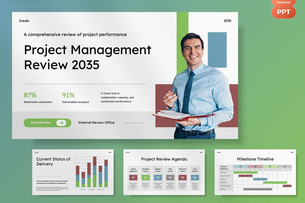 Project Management Review, a Presentation Template by FIBRINOSÄ (Photo 2 of 7)