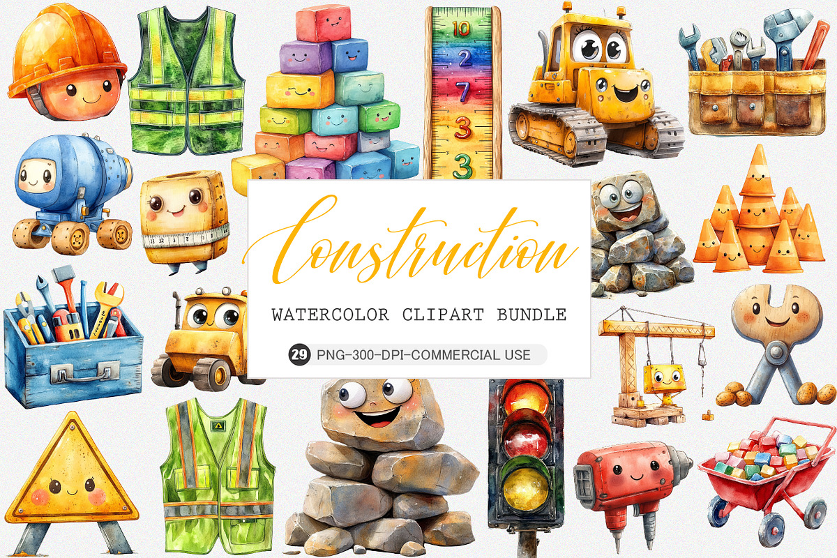 Cute Construction Vehicles Clipart, an Illustration by SinaCreation (Photo 1 of 5)