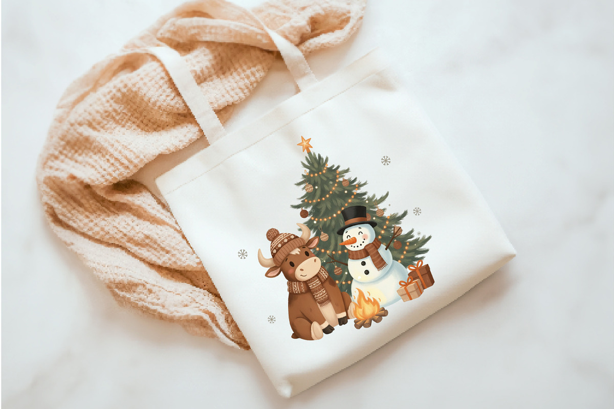 Christmas Cute Snowman Highland Cow, an Illustration by Watercolor design (Photo 3 of 3)