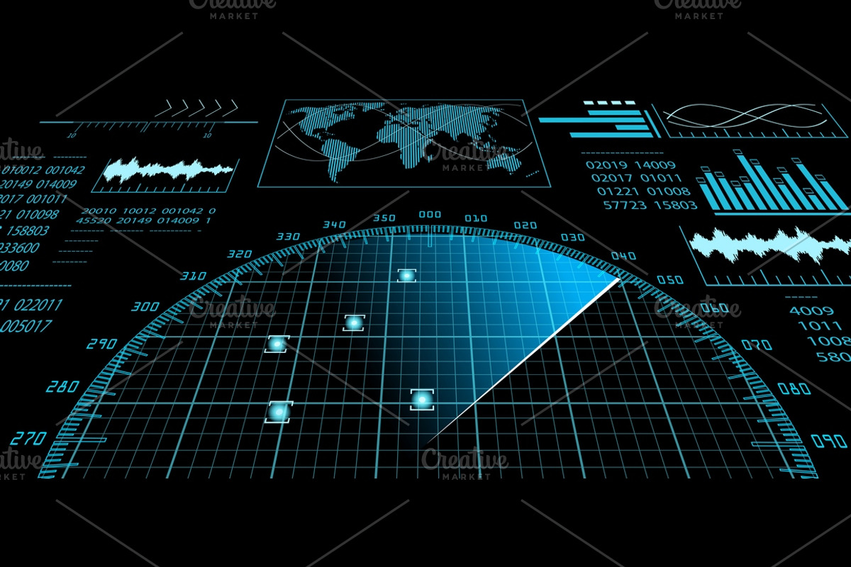 Radar screen HUD UI. Vector bundle., an Object Illustration by MSA-Graphics