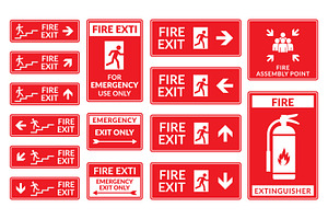 collection of fire exit safety signs, an Education Illustration by Saba Vector