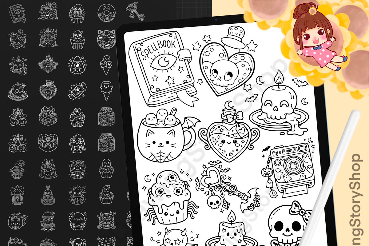 200 Procreate Spooky Doodle Stamps, a Brush Add-On by DrawingStoryShop (Photo 1 of 6)