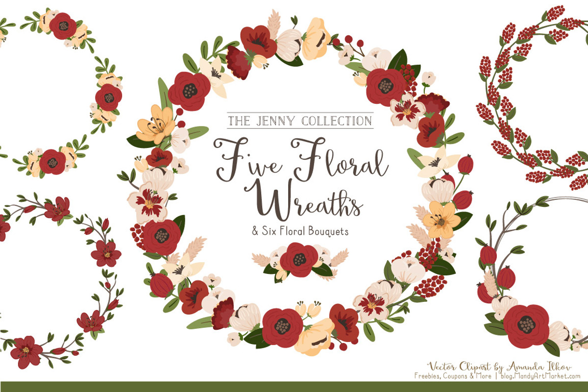 Christmas Floral Wreaths & Bunches, an Illustration by Amanda Ilkov (Photo 1 of 4)