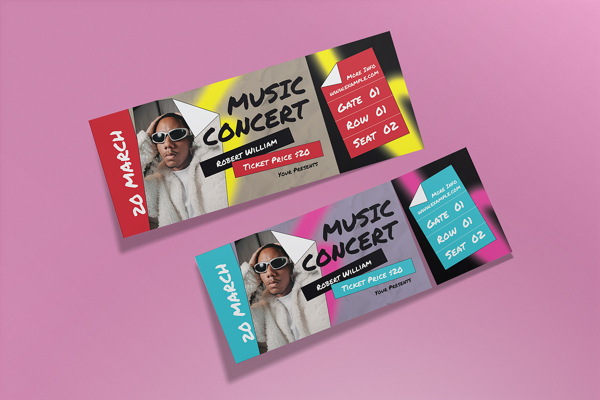 Red Anti Design Concert Music Ticket, a Card Template by graphicook (Photo 3 of 3)
