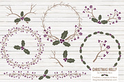 Plum Christmas Holly Vectors, an Illustration by Amanda Ilkov (Thumbnail 1 of 5)
