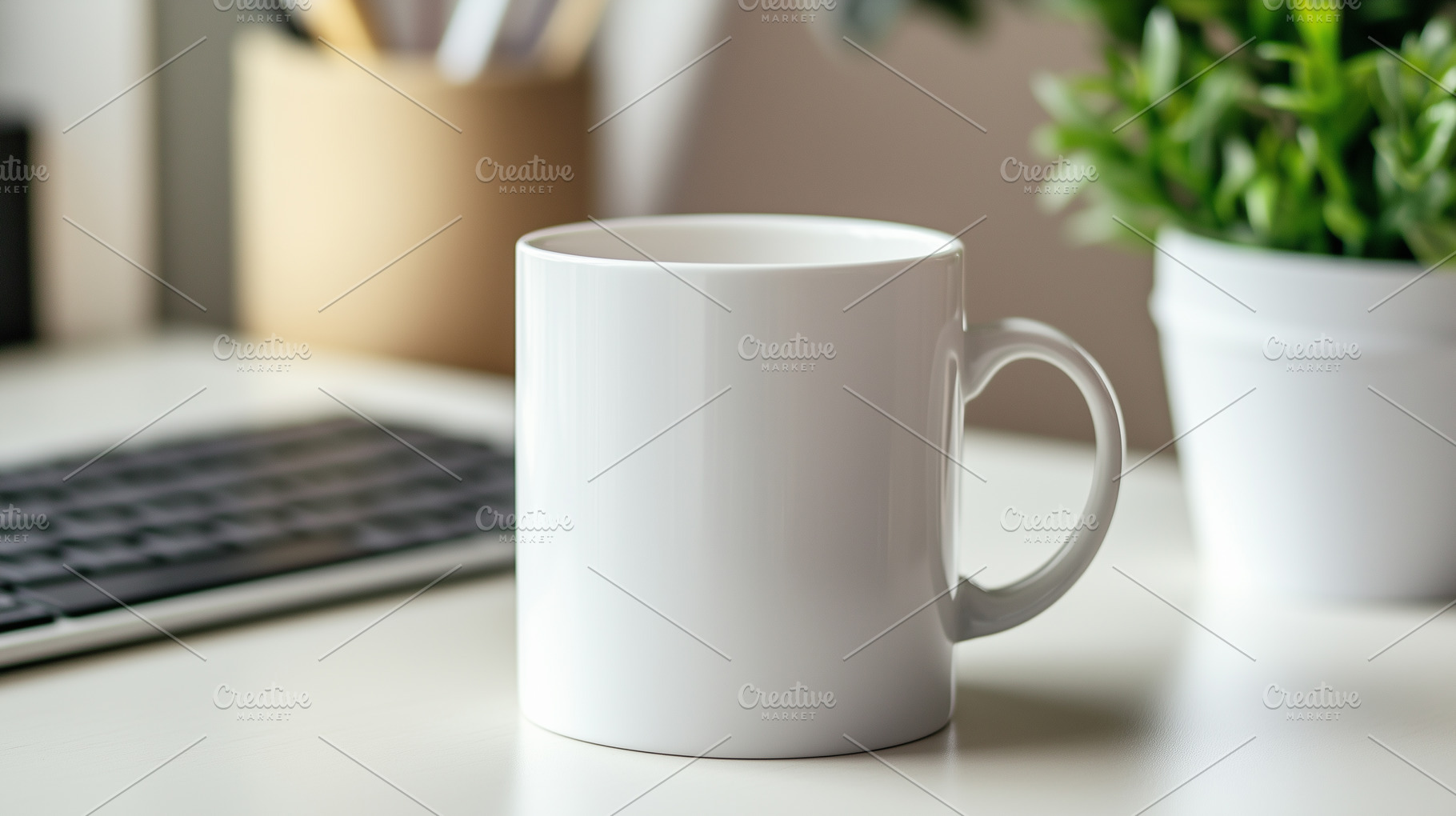 Plain white ceramic mug on a modern, a Food & Drink Photo by MistyDay