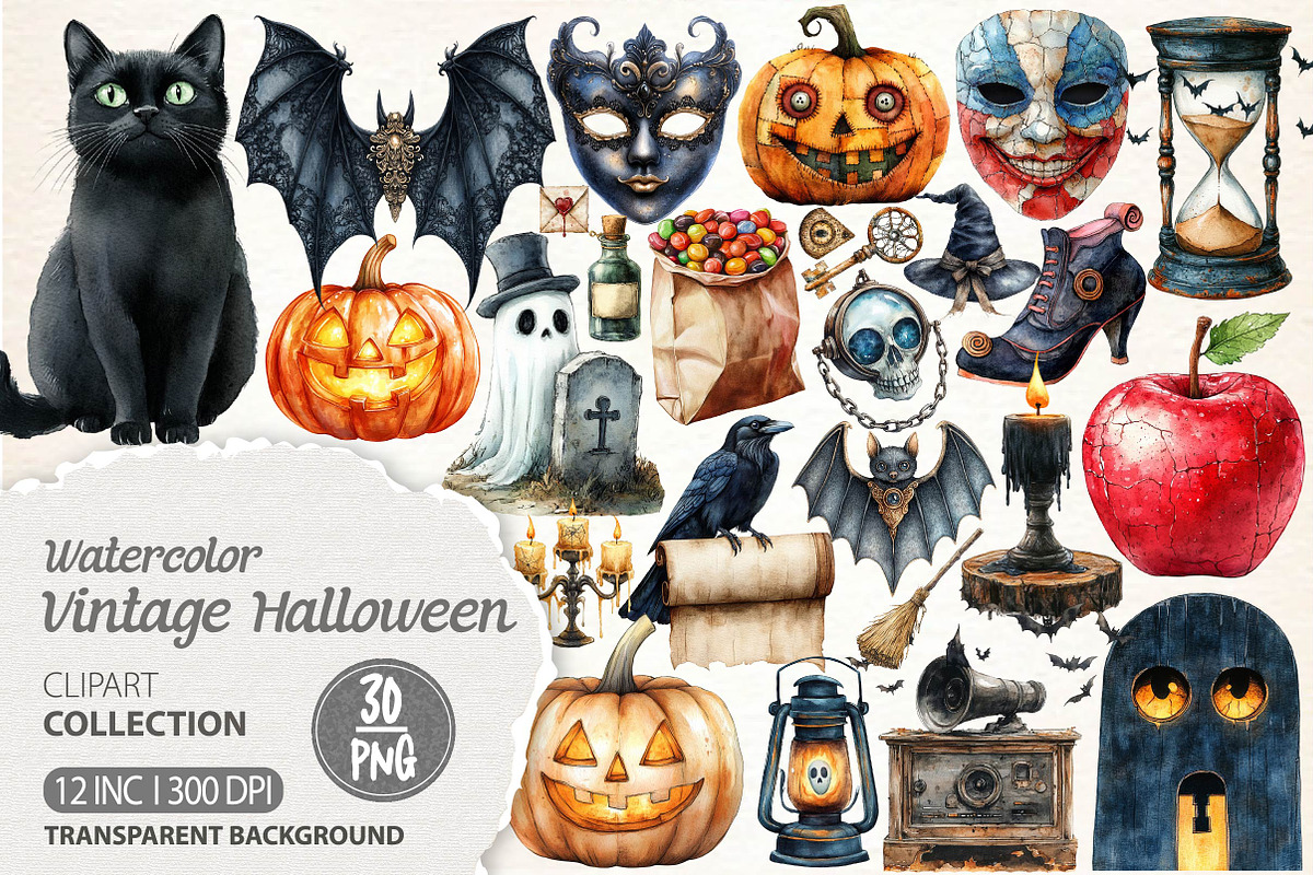 Vintage Halloween Sublimation Bundle, an Illustration by Dream Creation (Photo 1 of 6)