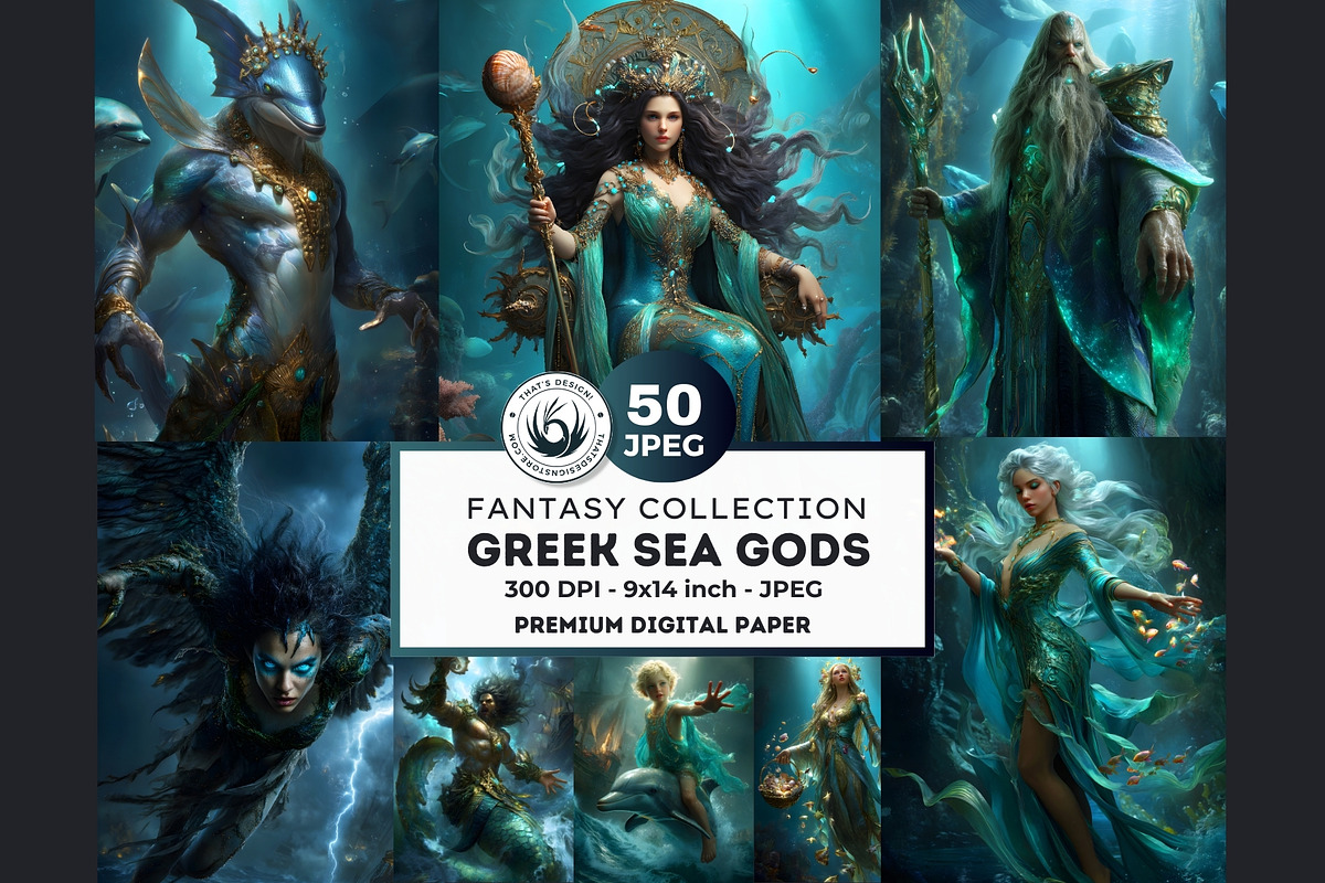 Greek Sea Gods Digital Papers, a Person Illustration by ThatsDesignArt (Photo 1 of 10)