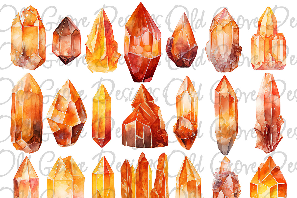 Watercolor Crystal Clipart Bundle, an Object Illustration by Old Grove Designs (Photo 5 of 7)